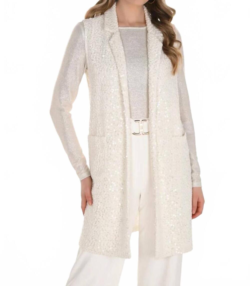 NEW FRANK LYMAN wendolyn long sparkle vest in winter white